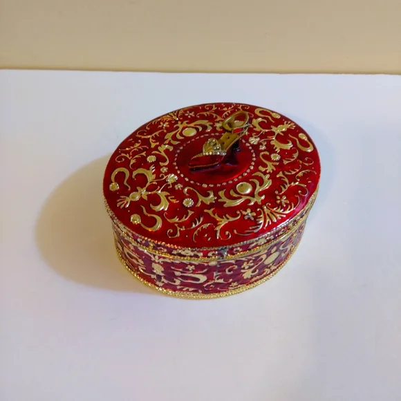 Vintage Red Gold Oval Jewelry Trinket Box With Shoe On Top Rococo Style …